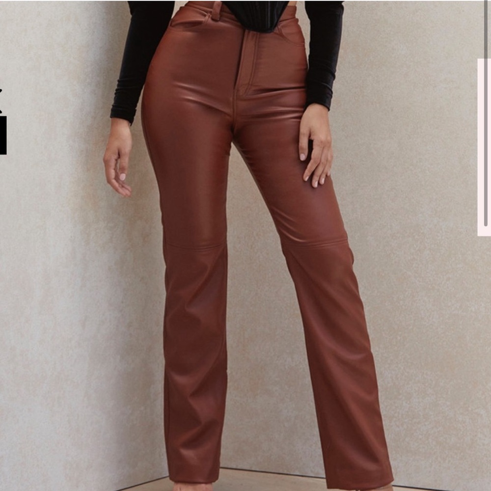 HOUSE OF CB TAN LEATHER PANTS